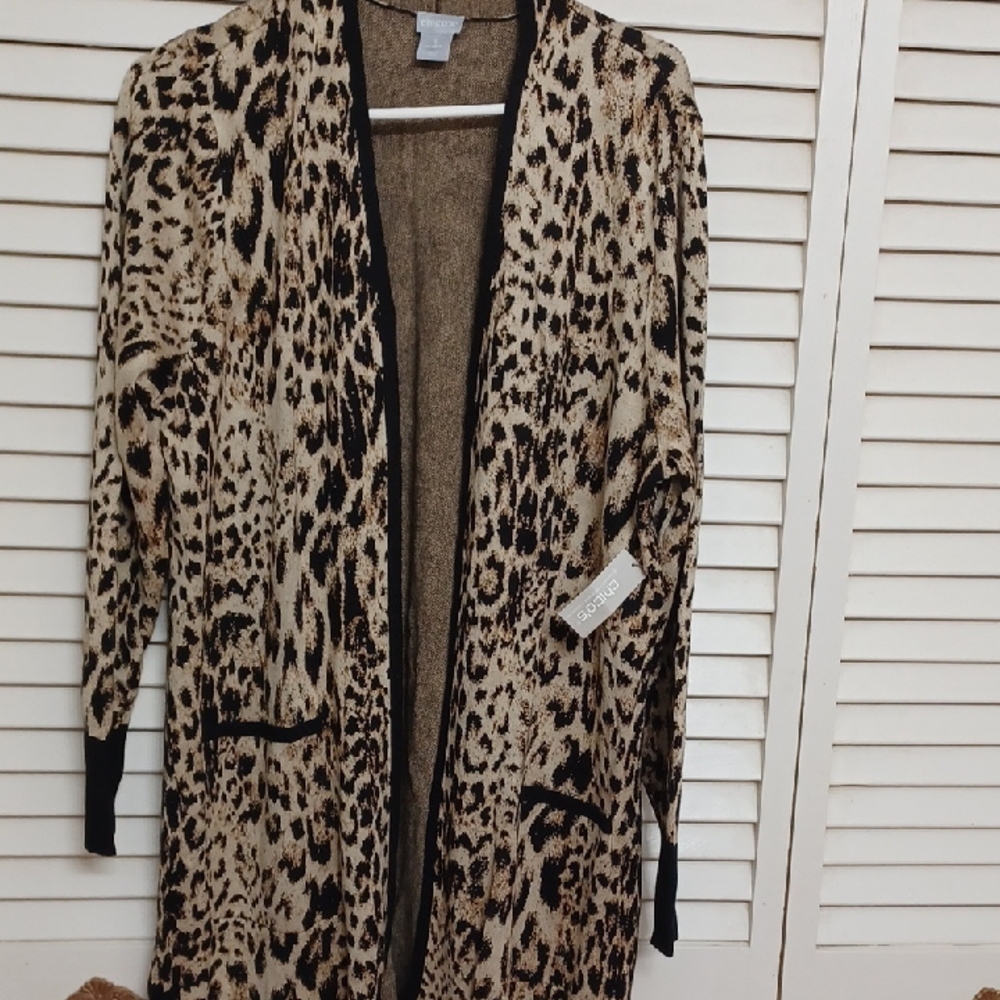 Chico's Leopard Print Long Cardigan
